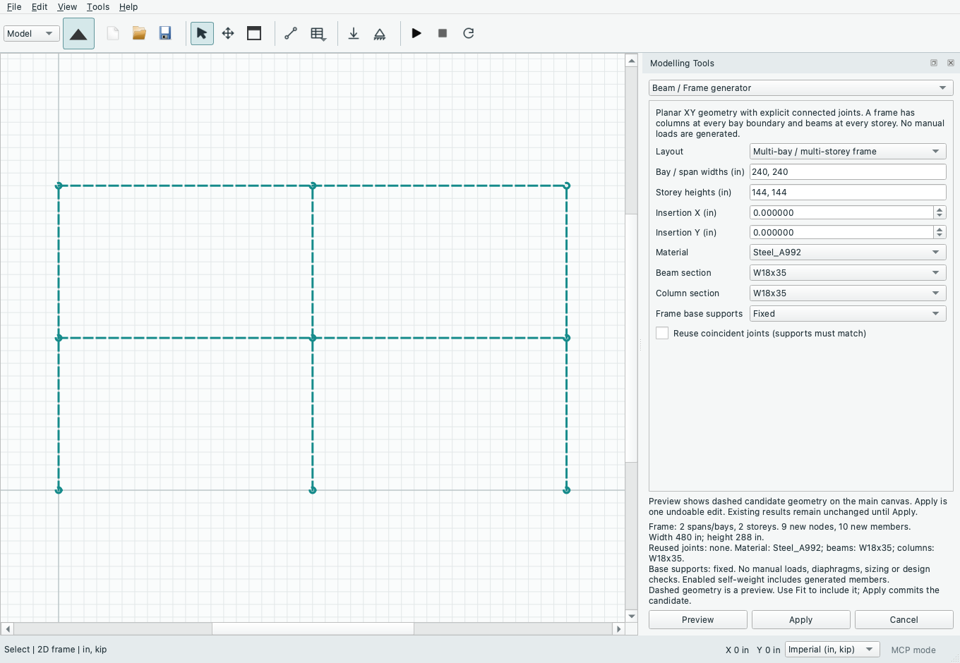 Frame generator preview on the existing canvas