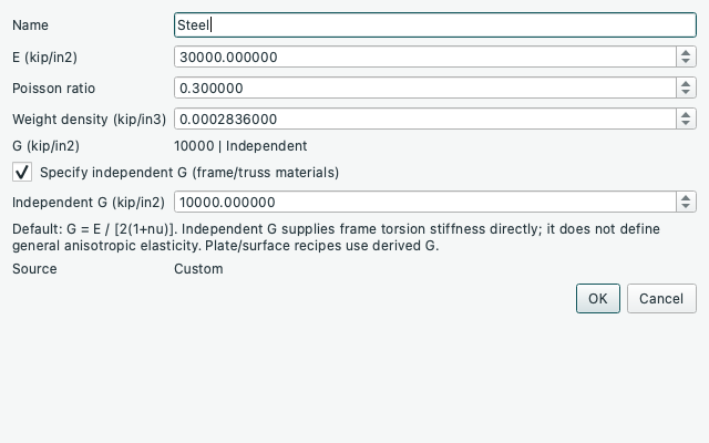 Optional independent shear modulus in the native material editor