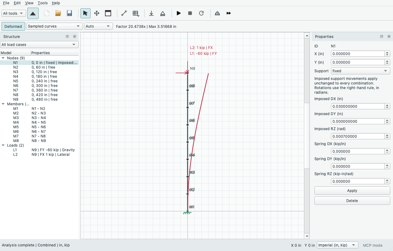 P-Delta column with imposed base translation and rotation and amplified deformation