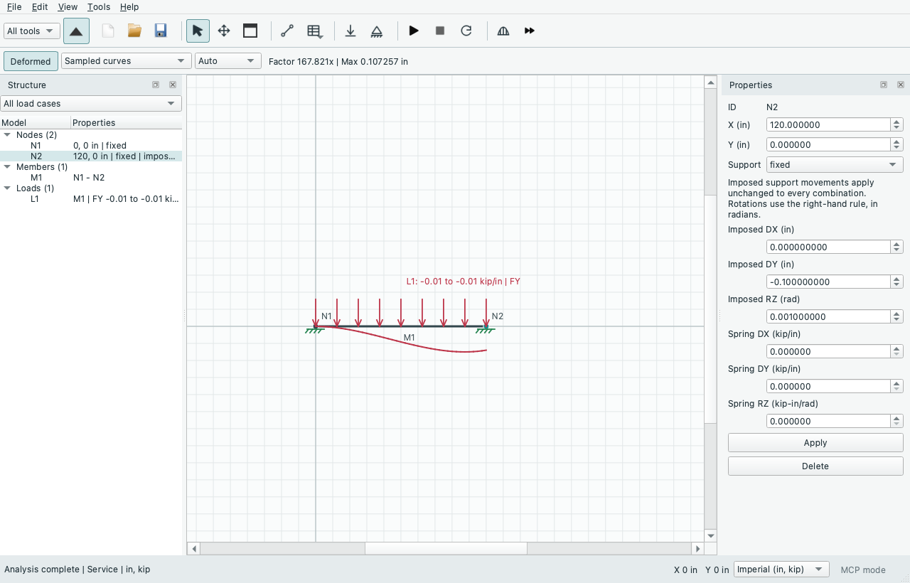 Native settlement and rotation inputs with the solved beam